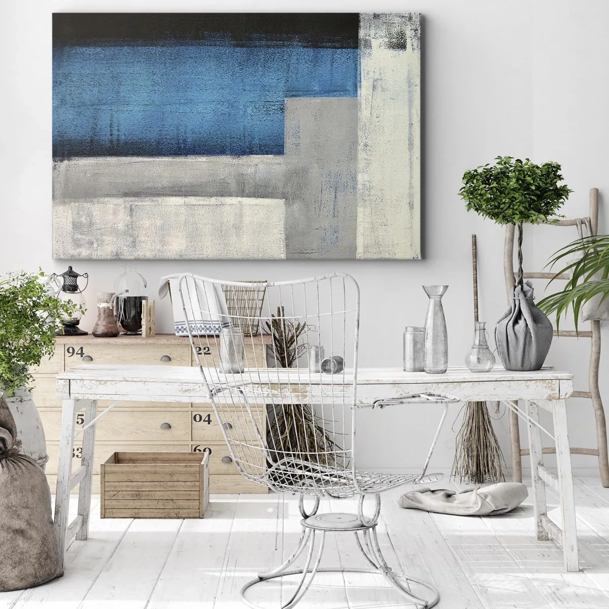 Canvas picture - An abstract composition with shades of blue, gray and white. - 70x50cm - Poetic Composition of Blue and Grey - Modern wall decoration for the living room and bedroom ARTTOR