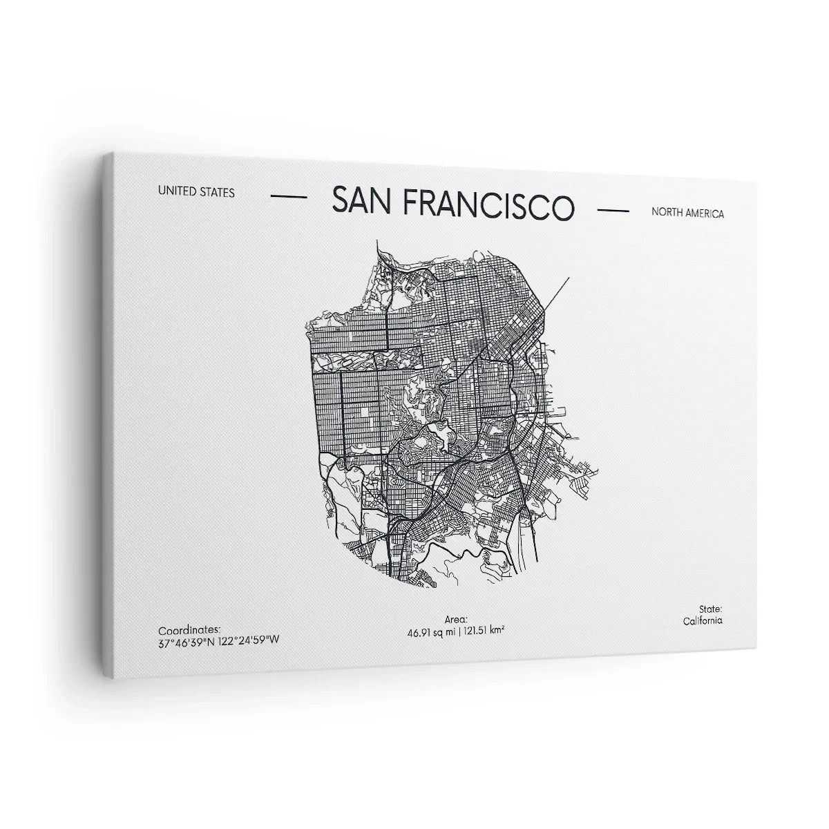 Canvas picture - A map of San Francisco in a black and white minimalist style. - 70x50cm - Anatomy of San Francisco - Modern wall decoration for the living room and bedroom ARTTOR