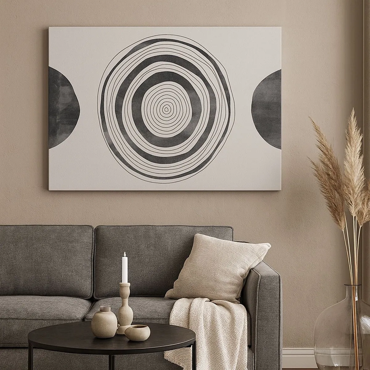 Canvas picture - Minimalistic black and white circles on a light background - 70x50cm - Important What's in Between - Modern wall decoration for the living room and bedroom ARTTOR