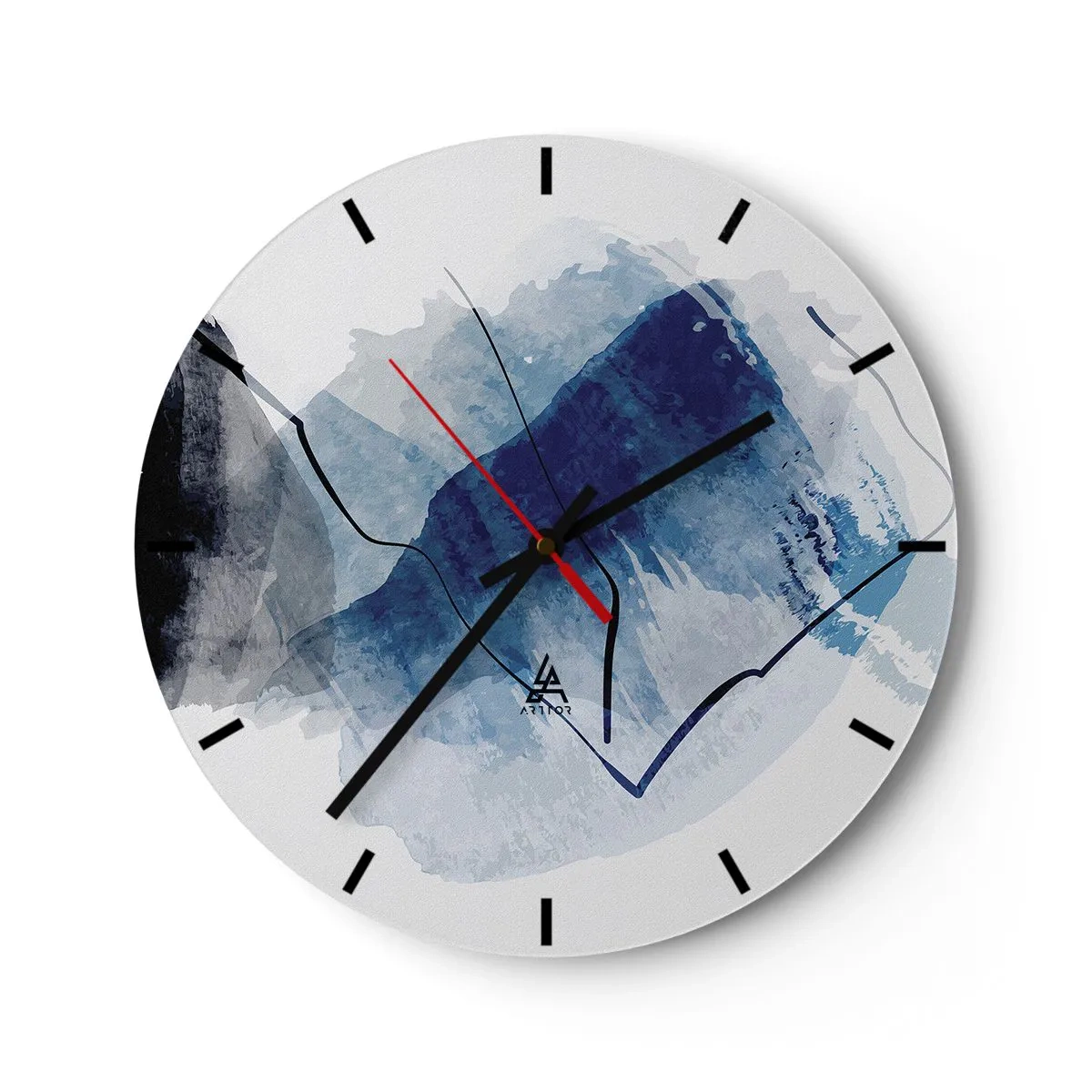 Wall clock - Clock on glass - A blue abstract form resembling an iceberg - 30x30cm - Ice Mountain - Modern wall decoration for the living room, kitchen, and bedroom ARTTOR