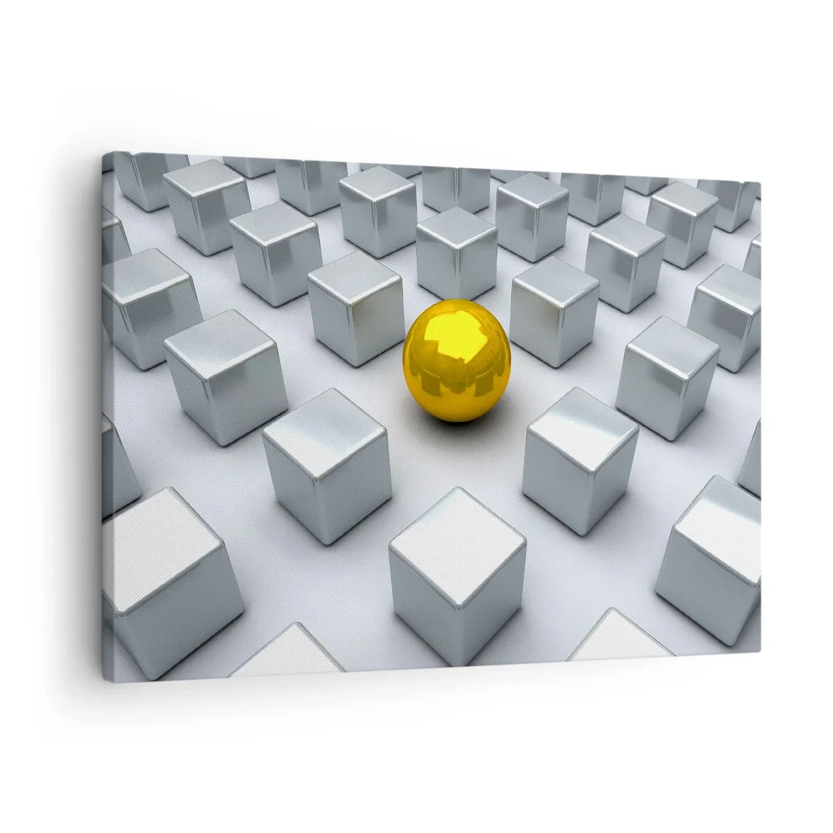 Canvas picture - A golden sphere standing out among the silver cubes - 70x50cm - Why Me? Geometric Composition. - Modern wall decoration for the living room and bedroom ARTTOR