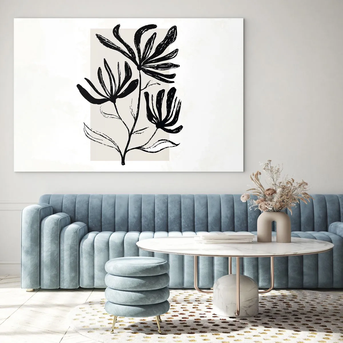 Glass picture - Black sketch of a plant on a light background - 70x50cm - Sketch for a Herbarium - Modern wall decoration for the living room and bedroom ARTTOR