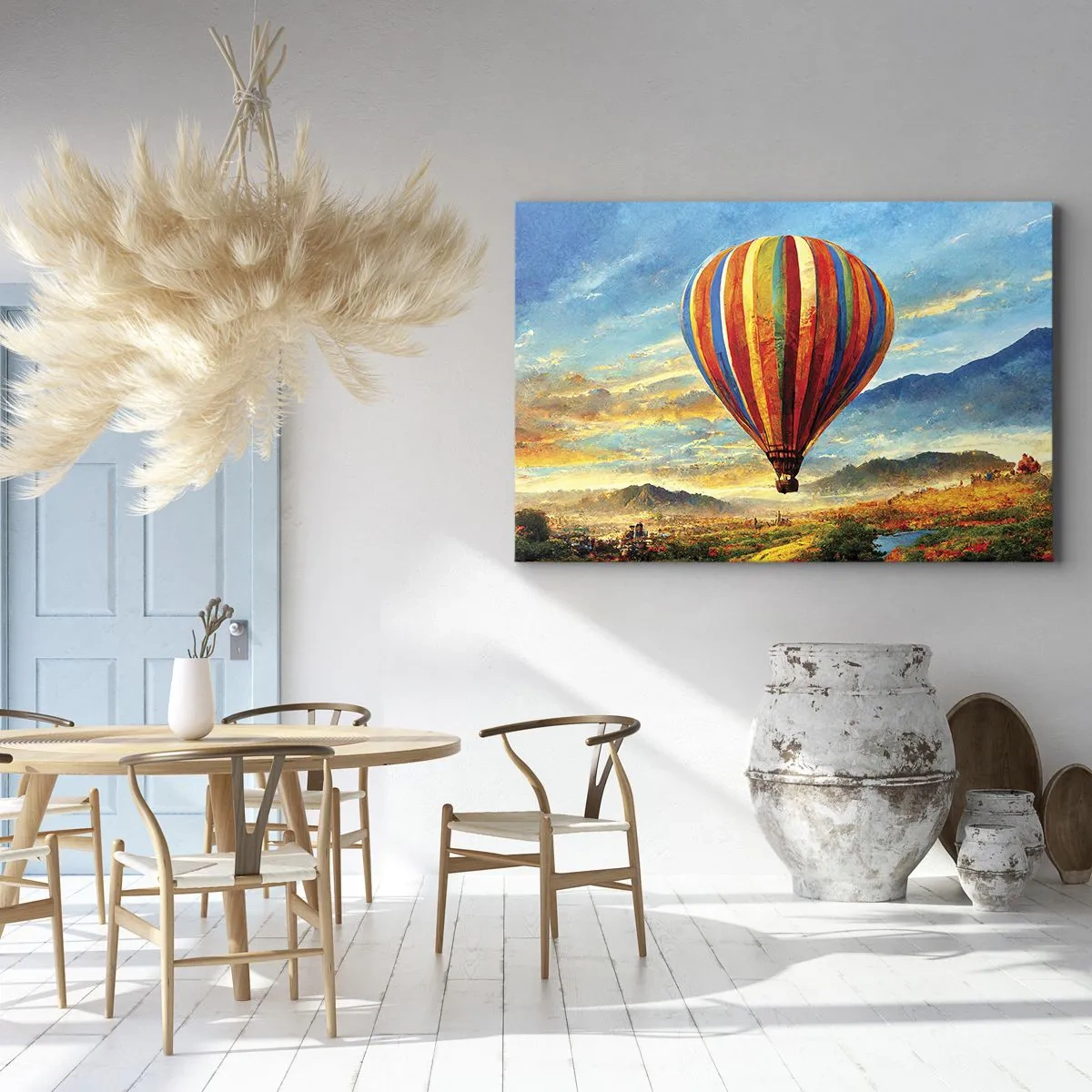 Canvas picture - A colorful balloon over a picturesque landscape - 70x50cm - More Can Be Seen in Silence - Modern wall decoration for the living room and bedroom ARTTOR