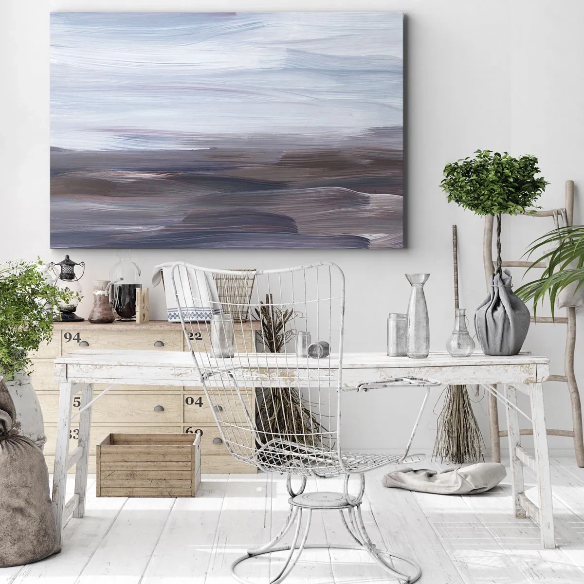 Canvas picture - A subtle abstraction with delicate strokes in pastel tones. - 70x50cm - Elements: Water - Modern wall decoration for the living room and bedroom ARTTOR