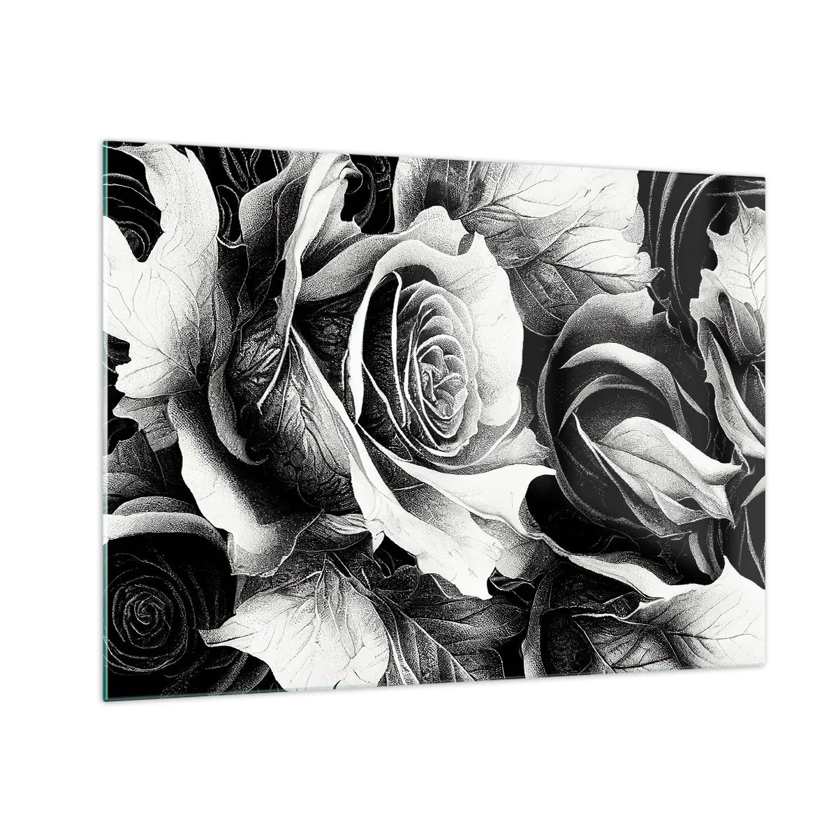 Glass picture - Black and white rose flower arrangement with details - 70x50cm - Always Queen - Modern wall decoration for the living room and bedroom ARTTOR