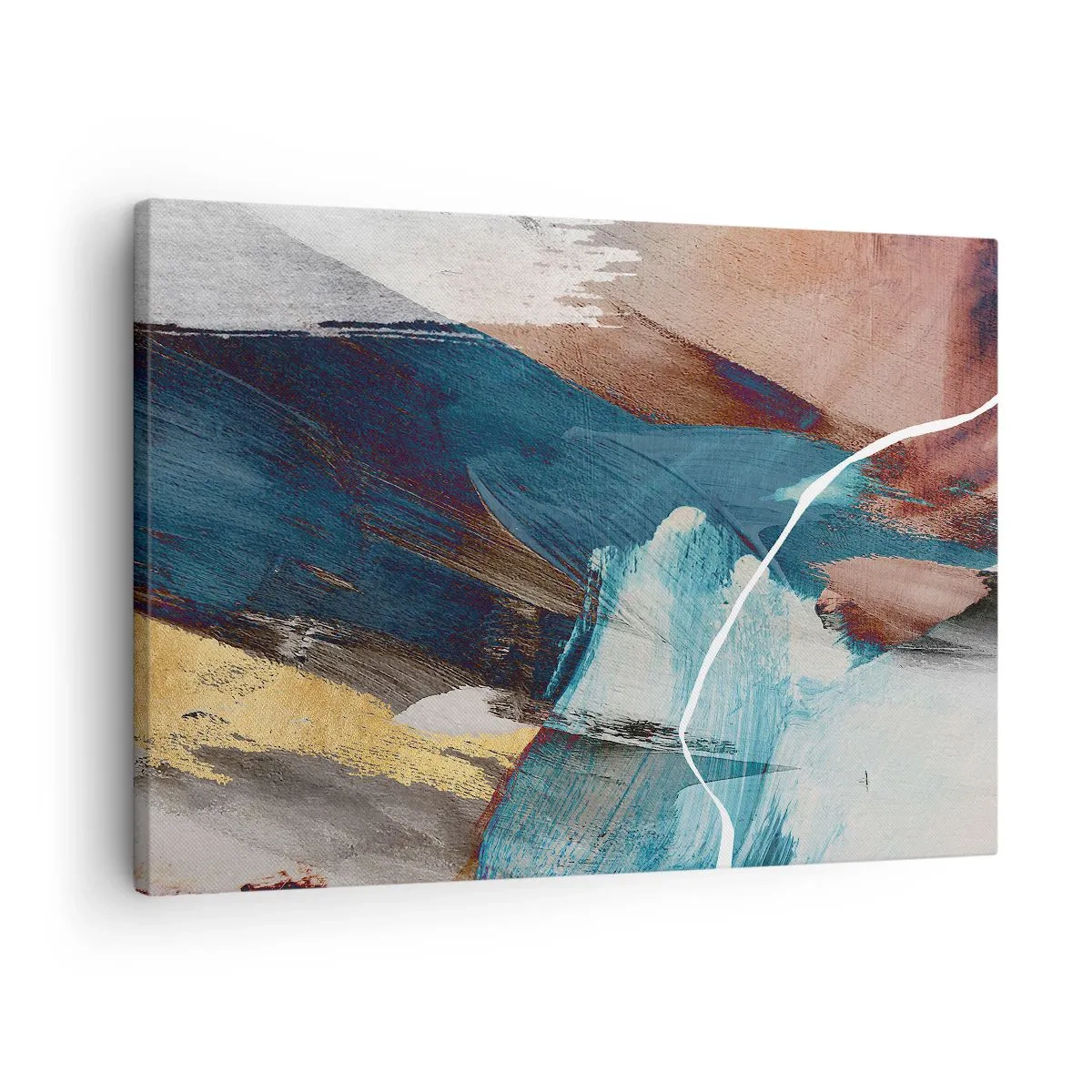 Canvas picture - Abstract brushstrokes in shades of blue and gold - 70x50cm - With Panache and Energy - Modern wall decoration for the living room and bedroom ARTTOR