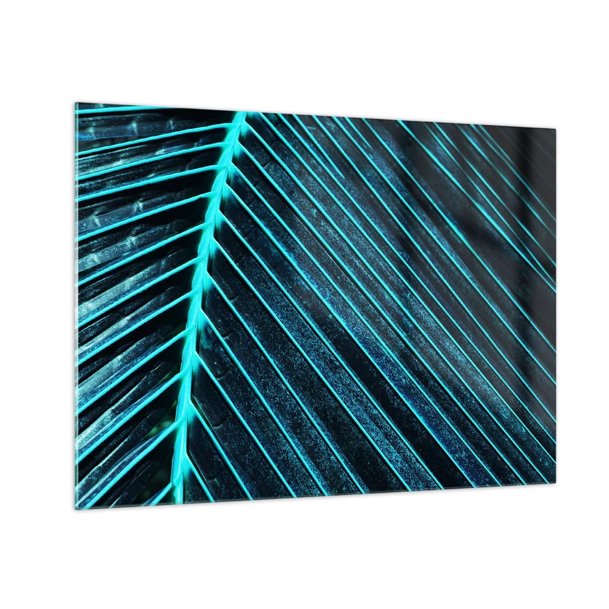 Glass picture - Macro photography of a palm leaf in shades of turquoise - 70x50cm - Texture of Green - Modern wall decoration for the living room and bedroom ARTTOR