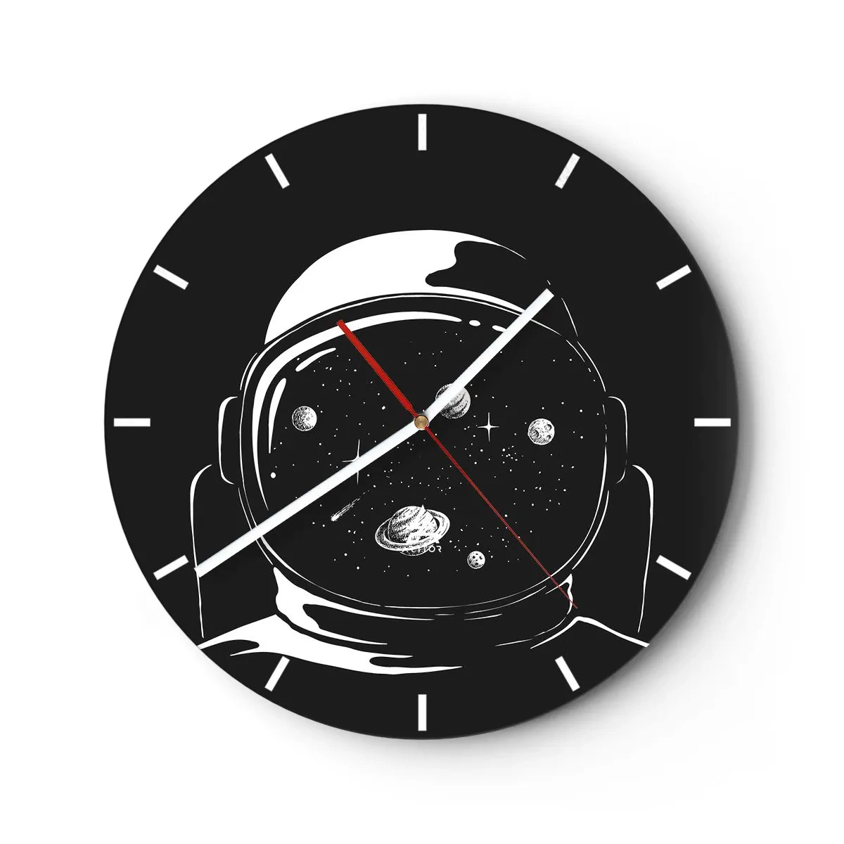 Wall clock - Clock on glass - The cosmos reflected in the visor of an astronaut's helmet - 30x30cm - Quite a View - Modern wall decoration for the living room, kitchen, and bedroom ARTTOR