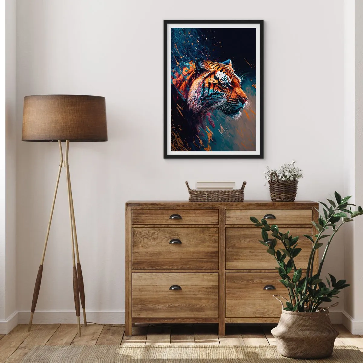 Poster in black frame - A dynamic portrait of a tiger in an artistic style - 50x70cm - Wild Beauty - Modern wall decoration for the living room and bedroom ARTTOR
