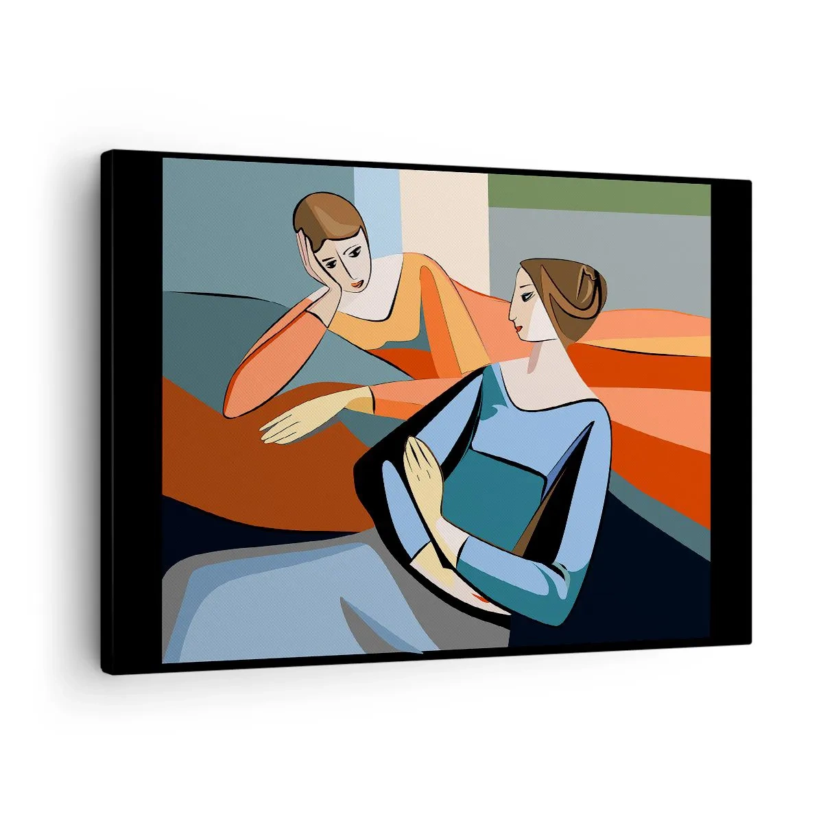 Canvas picture - Abstract illustration of two women in the cubist style - 70x50cm - Time for Confession - Modern wall decoration for the living room and bedroom ARTTOR