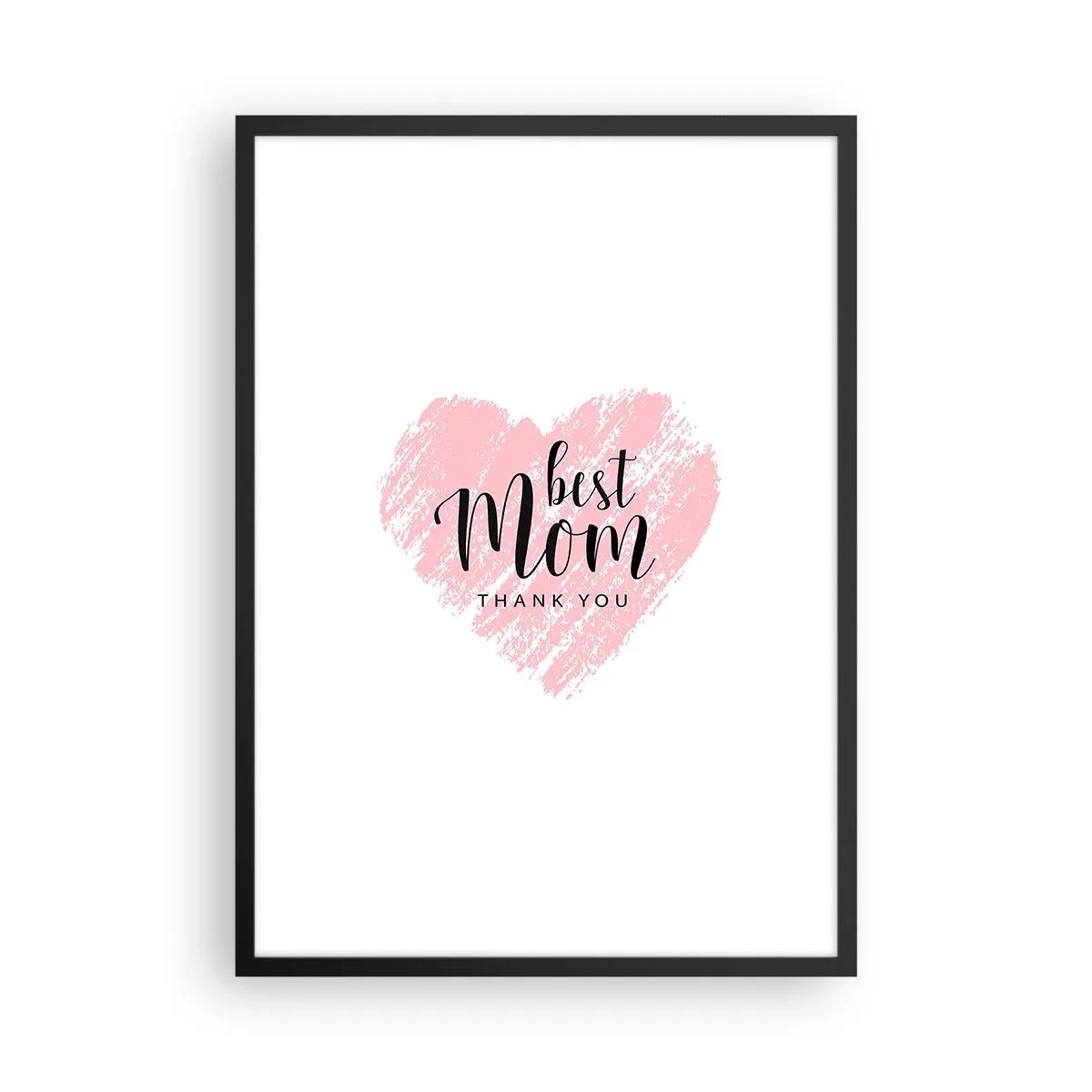 Poster in black frame - Pink heart with text on a white background in a minimalist style - 50x70cm - Always the Right Moment - Modern wall decoration for the living room and bedroom ARTTOR