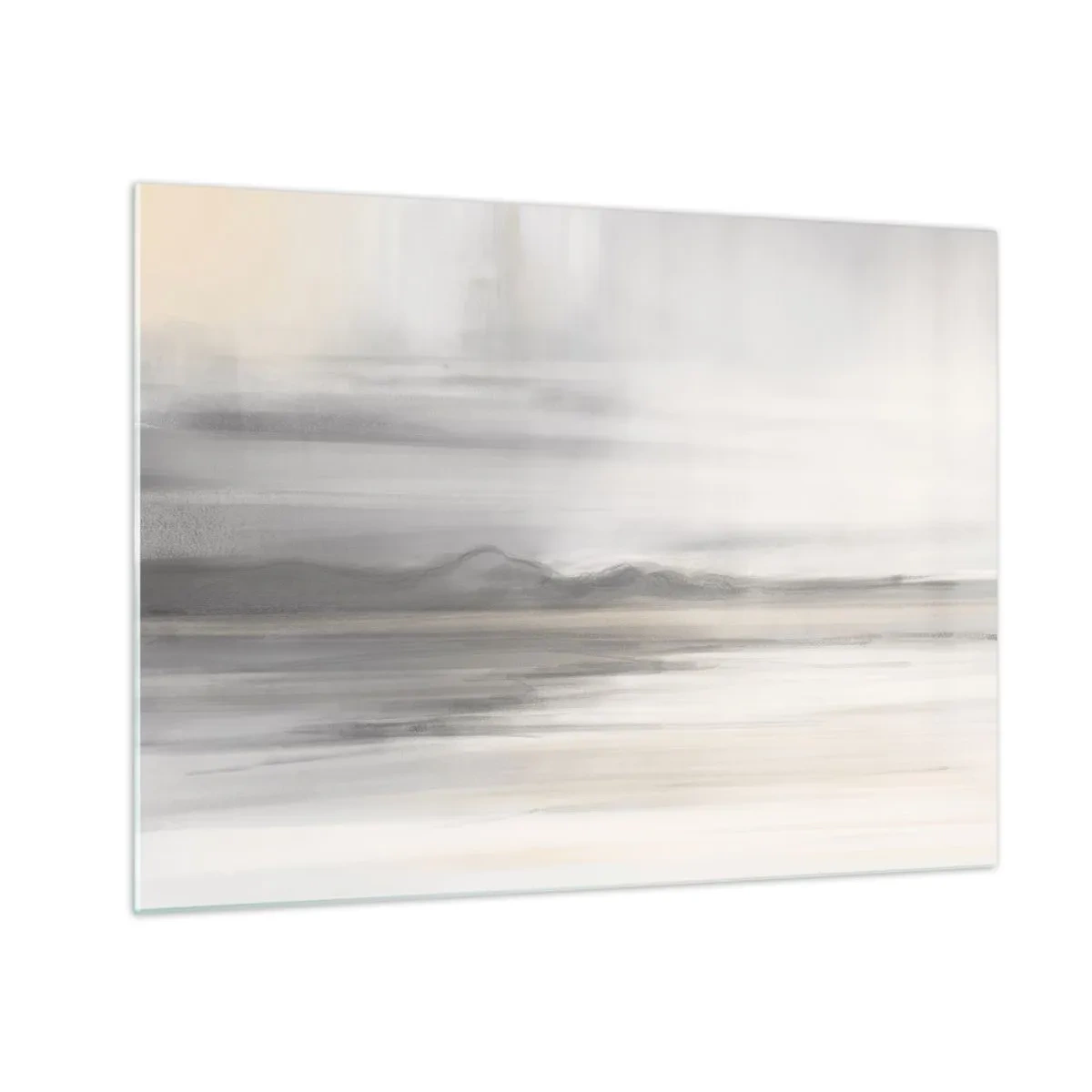 Glass picture - A delicate, blurred mountain panorama in pastel-gray tones - 70x50cm - Thoughtful Distance - Modern wall decoration for the living room and bedroom ARTTOR