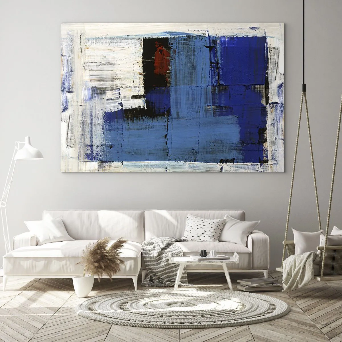 Glass picture - An abstract composition with a dominant blue color. - 70x50cm - The Secret of Blue - Modern wall decoration for the living room and bedroom ARTTOR