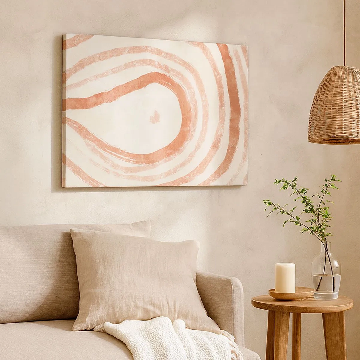 Canvas picture - An abstract motif of concentric lines in shades of terracotta. - 70x50cm - Coral Circles - Composition - Modern wall decoration for the living room and bedroom ARTTOR