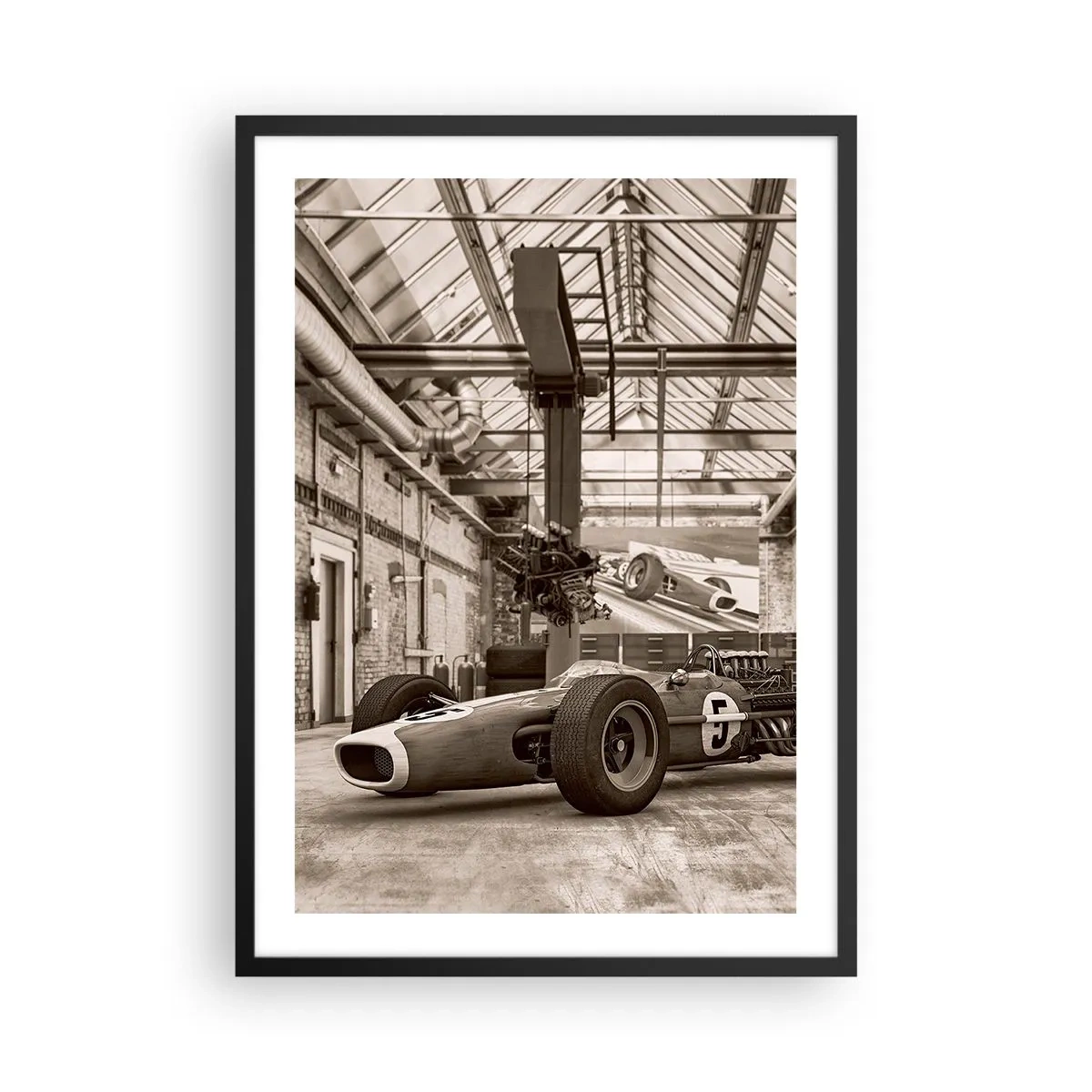 Poster in black frame - Iconic racing car in an industrial interior - 50x70cm - Rest of the Winner - Modern wall decoration for the living room and bedroom ARTTOR