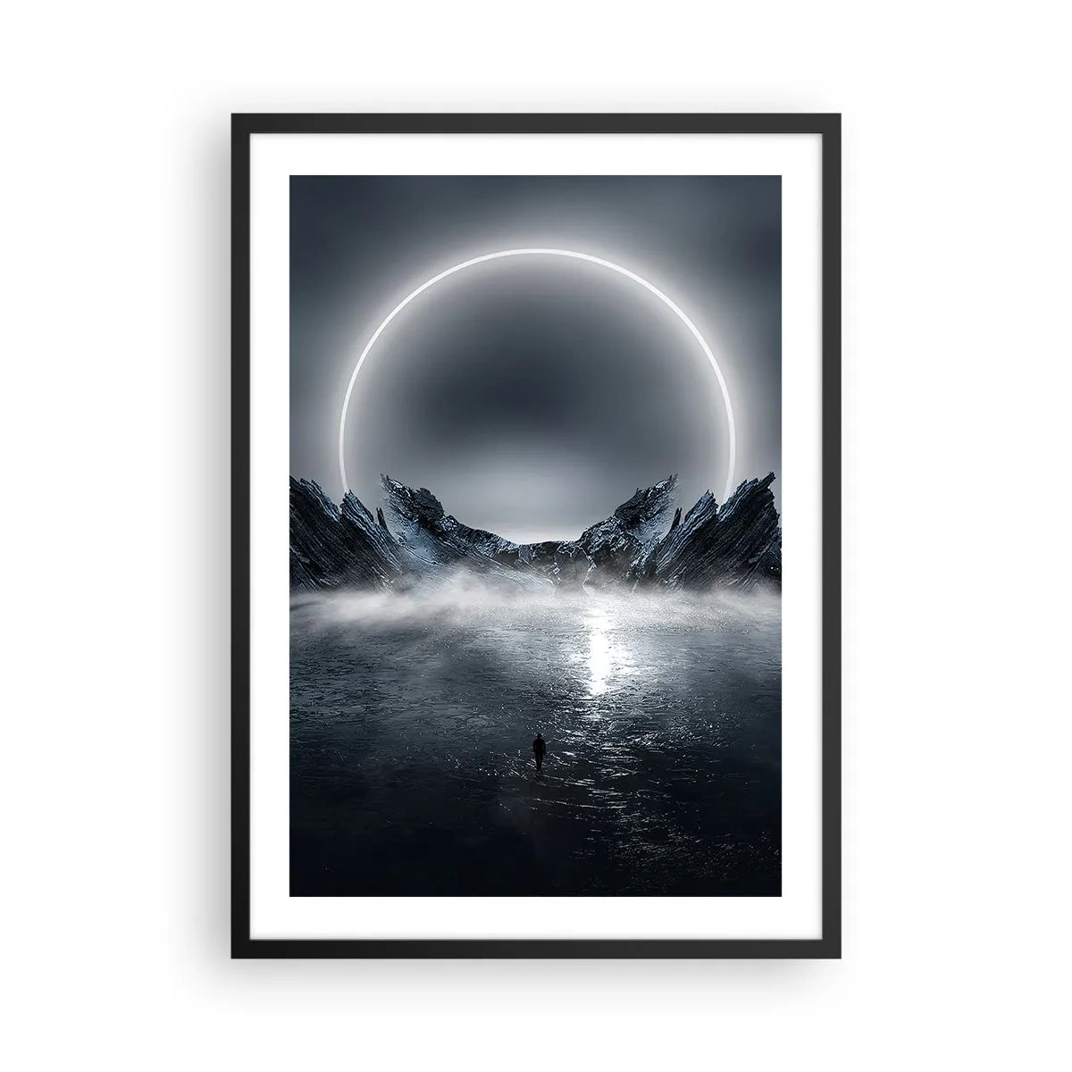 Poster in black frame - A mysterious landscape with a bright circle in the sky - 50x70cm - The End of a Story - Modern wall decoration for the living room and bedroom ARTTOR