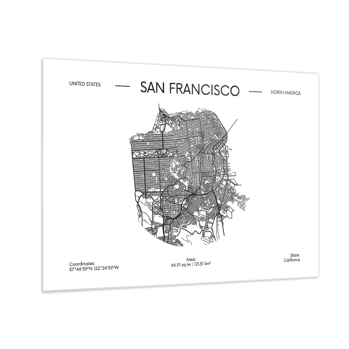 Glass picture - A minimalist street map of San Francisco - 70x50cm - Anatomy of San Francisco - Modern wall decoration for the living room and bedroom ARTTOR