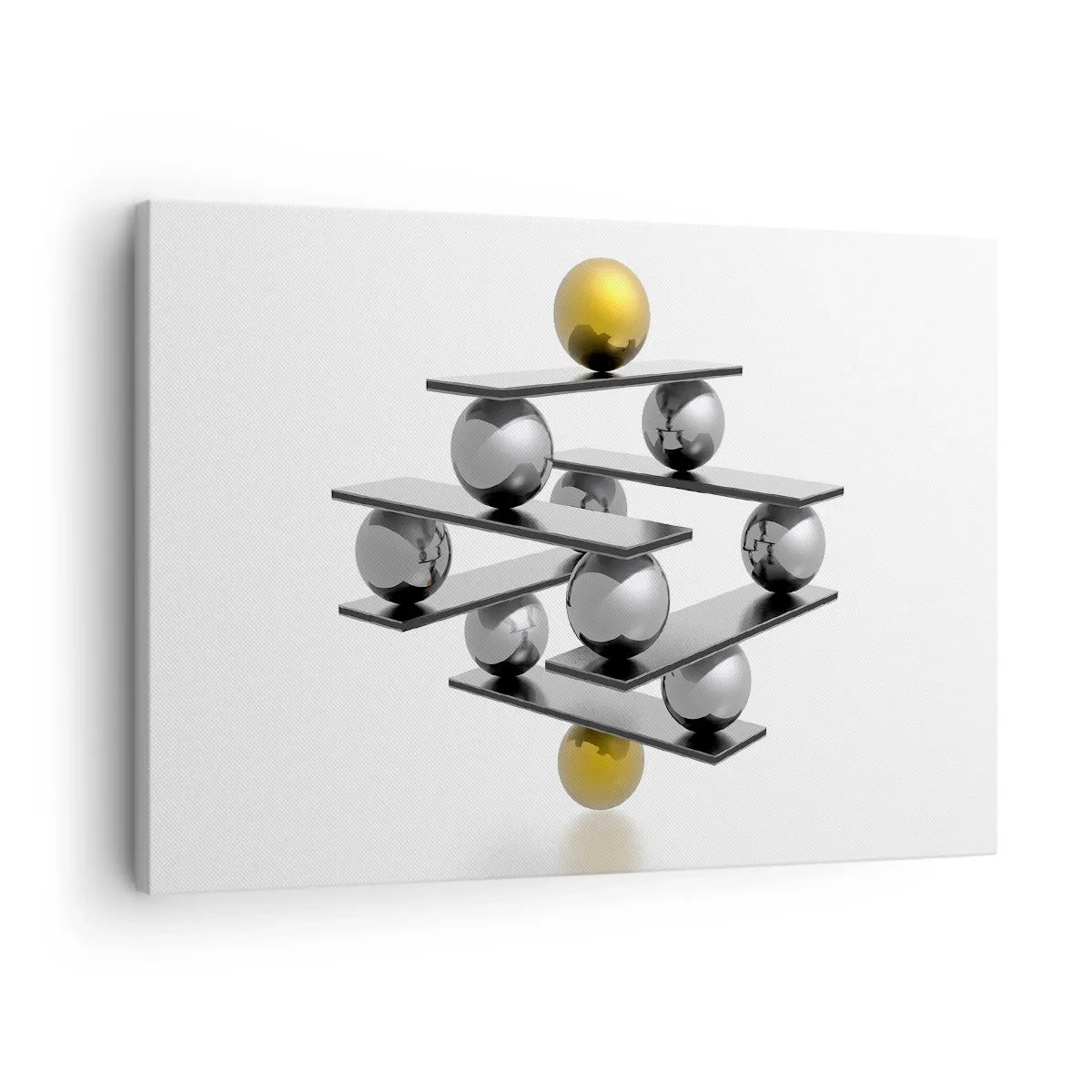 Canvas picture - Geometric composition with metal balls and a gold accent - 70x50cm - Gold-Silver Balance - Modern wall decoration for the living room and bedroom ARTTOR