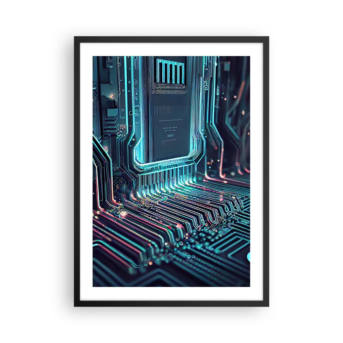 Poster in black frame - futuristic vision of an integrated circuit - 50x70cm - I Was Just Thinking… - Modern wall decoration for the living room and bedroom ARTTOR