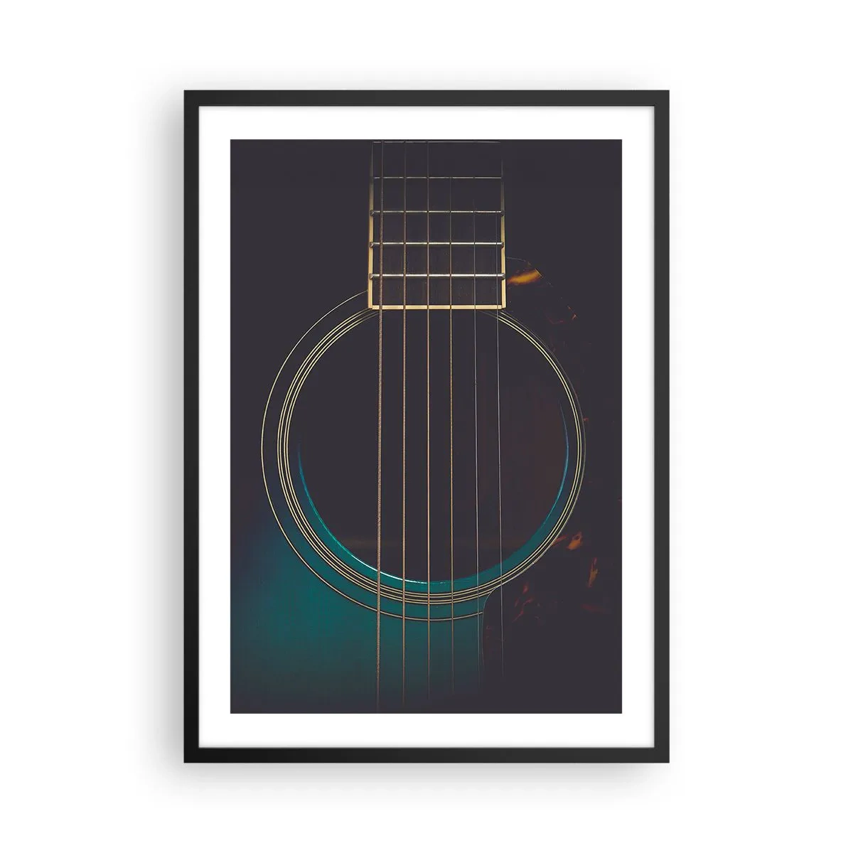 Poster in black frame - An artistic close-up of the soundboard of an acoustic guitar. - 50x70cm - A Moment Before It Sounds - Modern wall decoration for the living room and bedroom ARTTOR