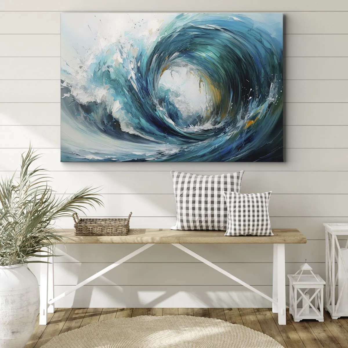 Canvas picture - A dynamic wave in shades of blue and turquoise - 70x50cm - Sea Portal - Modern wall decoration for the living room and bedroom ARTTOR