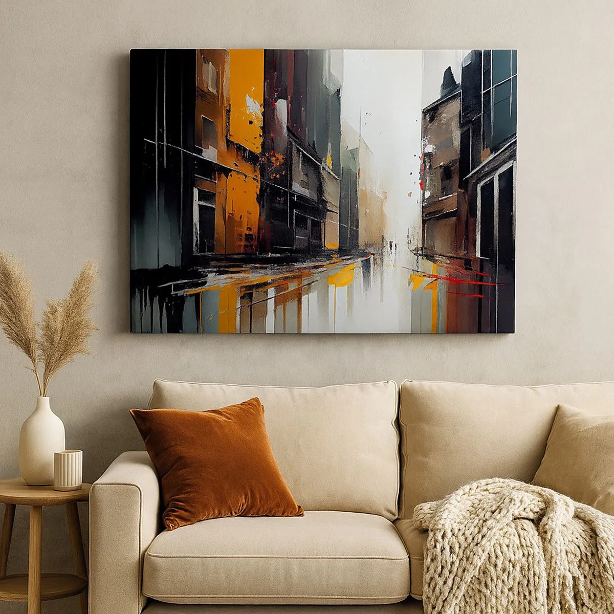 Canvas picture - Abstract view of a city street in the rain - 70x50cm - Rainy Day - Modern wall decoration for the living room and bedroom ARTTOR