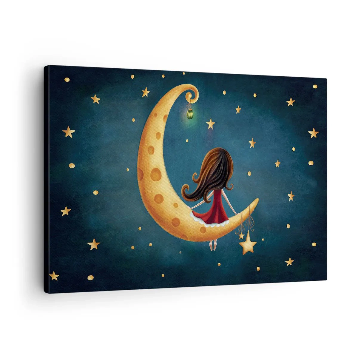 Canvas picture - A girl on the moon surrounded by stars - 70x50cm - Once Upon a Time… - Modern wall decoration for the living room and bedroom ARTTOR