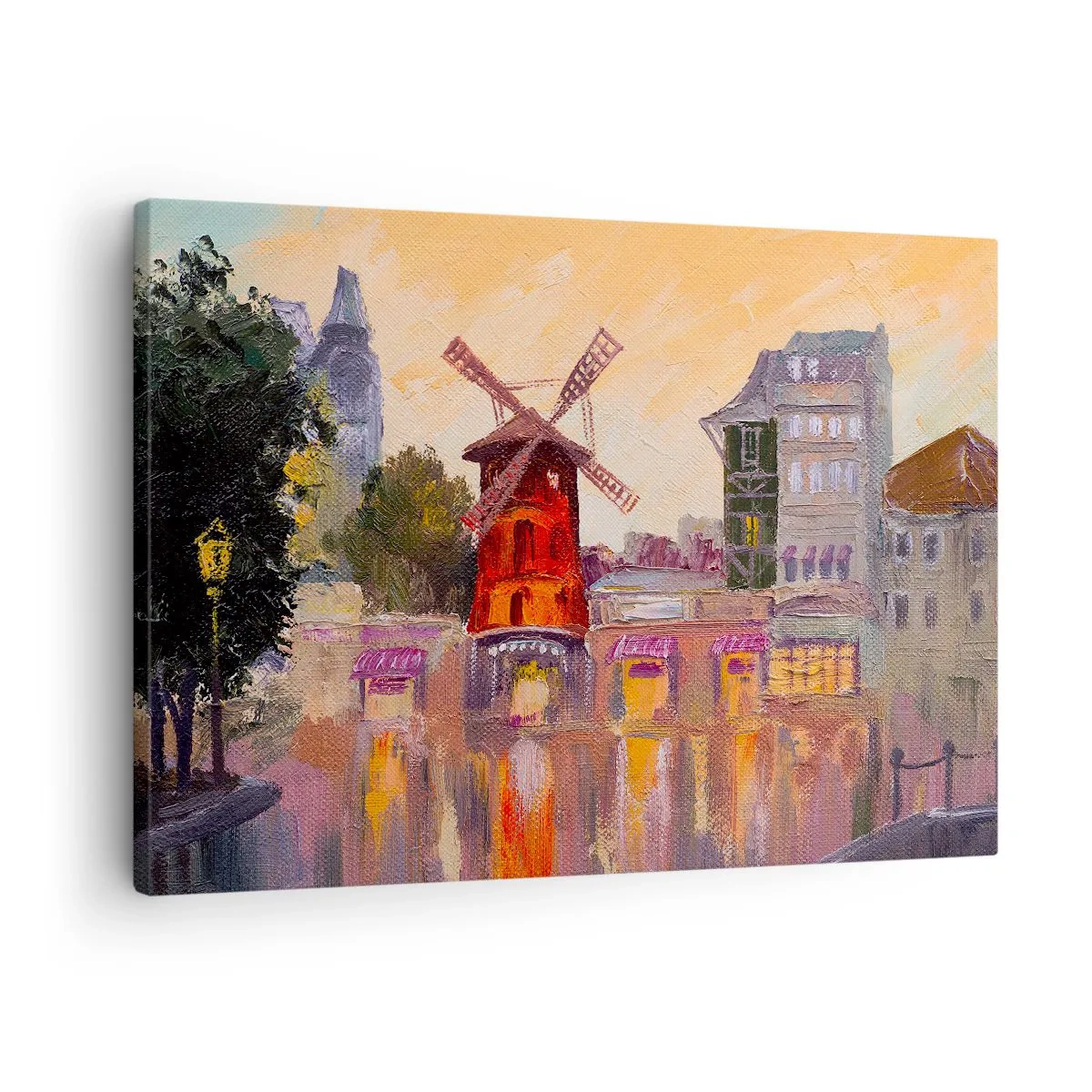 Canvas picture - The red windmill of the Moulin Rouge surrounded by the cityscape - 70x50cm - Icons of Paris - Moulin Rouge - Modern wall decoration for the living room and bedroom ARTTOR