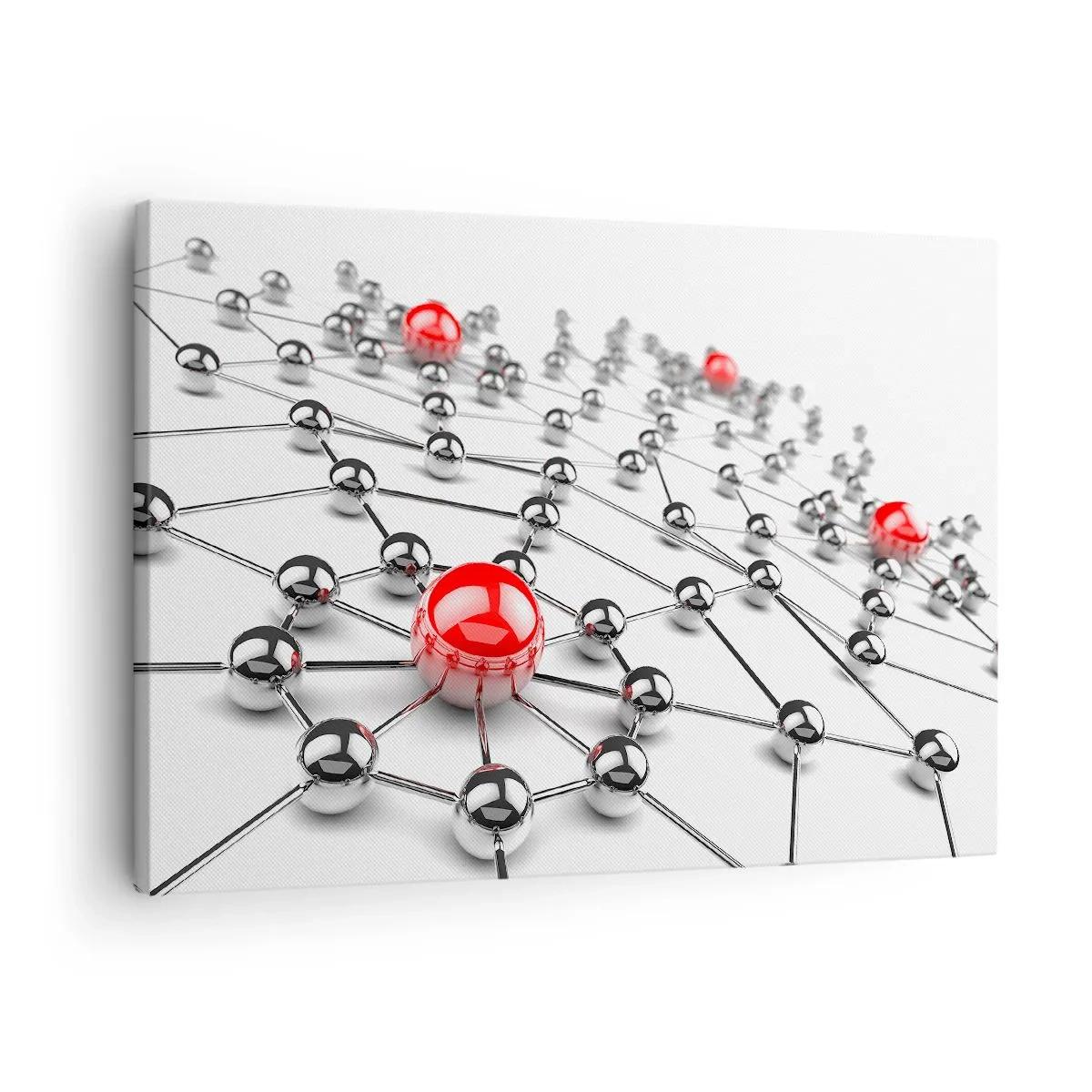 Canvas picture - A network of metallic balls with red accents - 70x50cm - Silver Net - Modern wall decoration for the living room and bedroom ARTTOR
