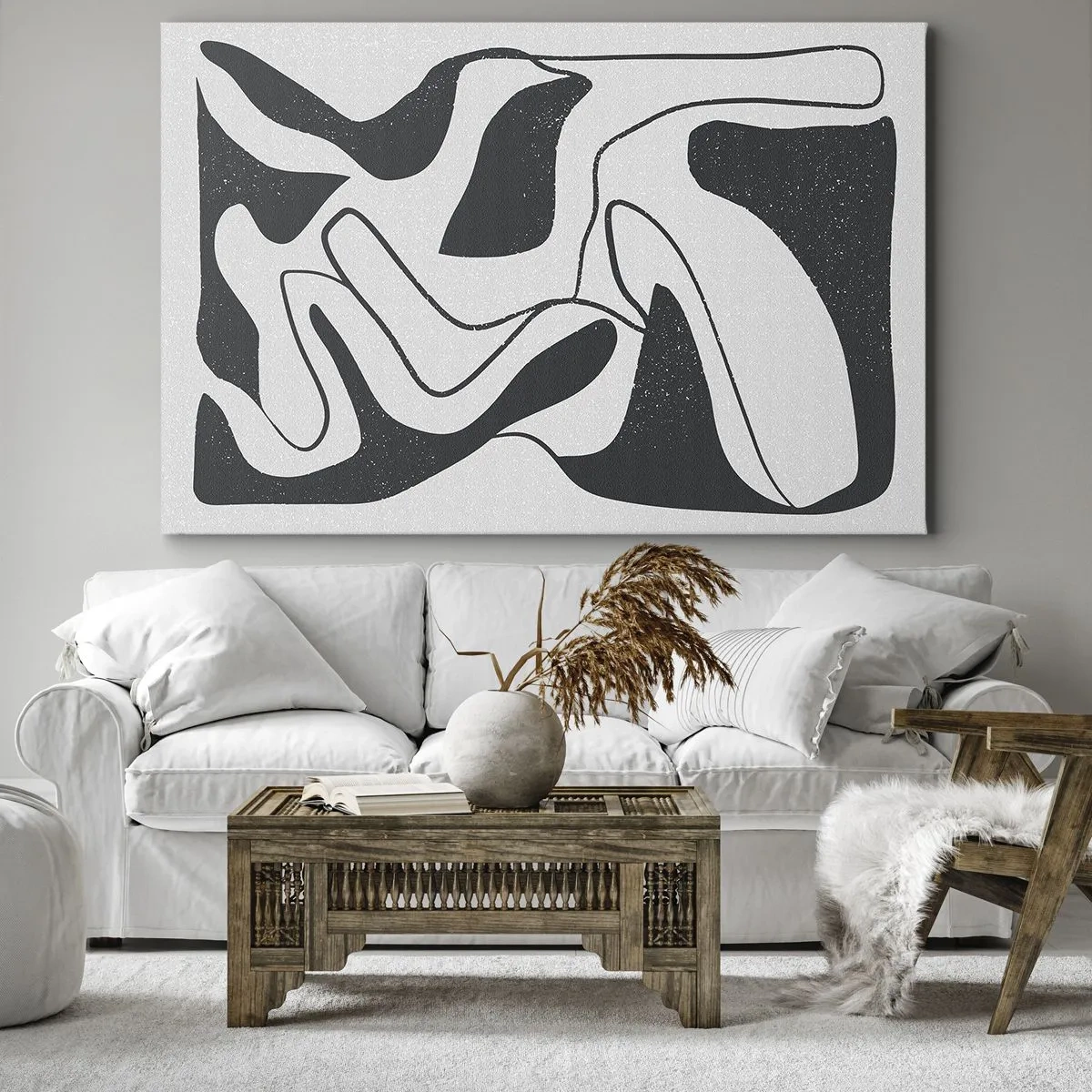 Canvas picture - Black and white abstraction with organic shapes - 70x50cm - Abstract Fun in a Maze - Modern wall decoration for the living room and bedroom ARTTOR