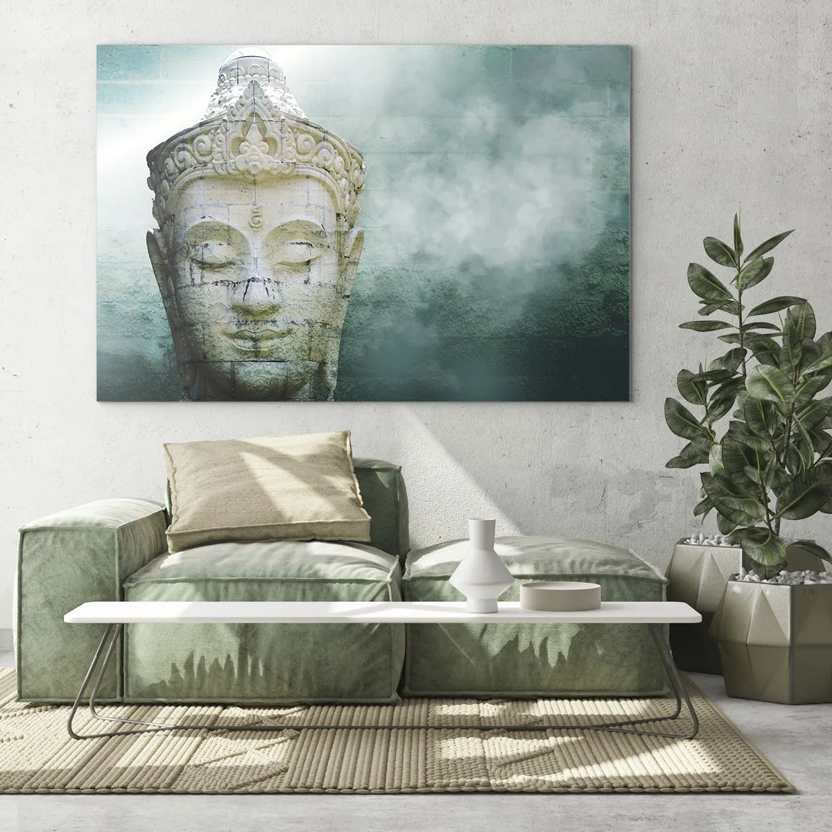 Glass picture - Buddha statue in a mystical atmosphere - 70x50cm - In Search of Light - Modern wall decoration for the living room and bedroom ARTTOR