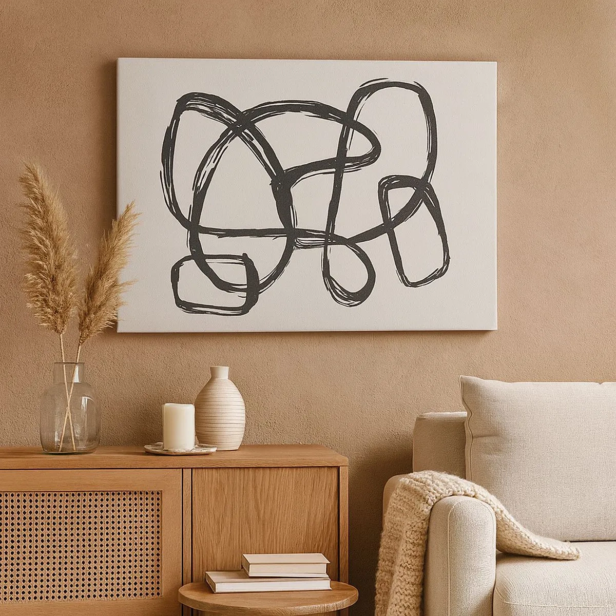 Canvas picture - Abstract lines creating freeform shapes on a light background - 70x50cm - Abstract in Loops - Modern wall decoration for the living room and bedroom ARTTOR