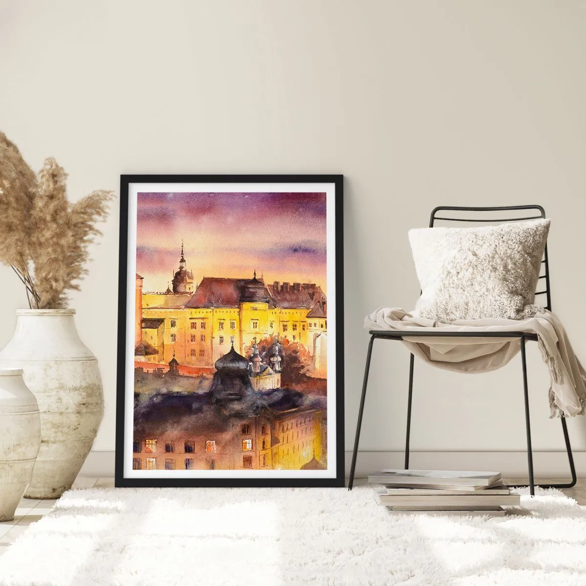 Poster in black frame - A picturesque view of the city in the light of the setting sun - 50x70cm - History and Fairytale - Modern wall decoration for the living room and bedroom ARTTOR