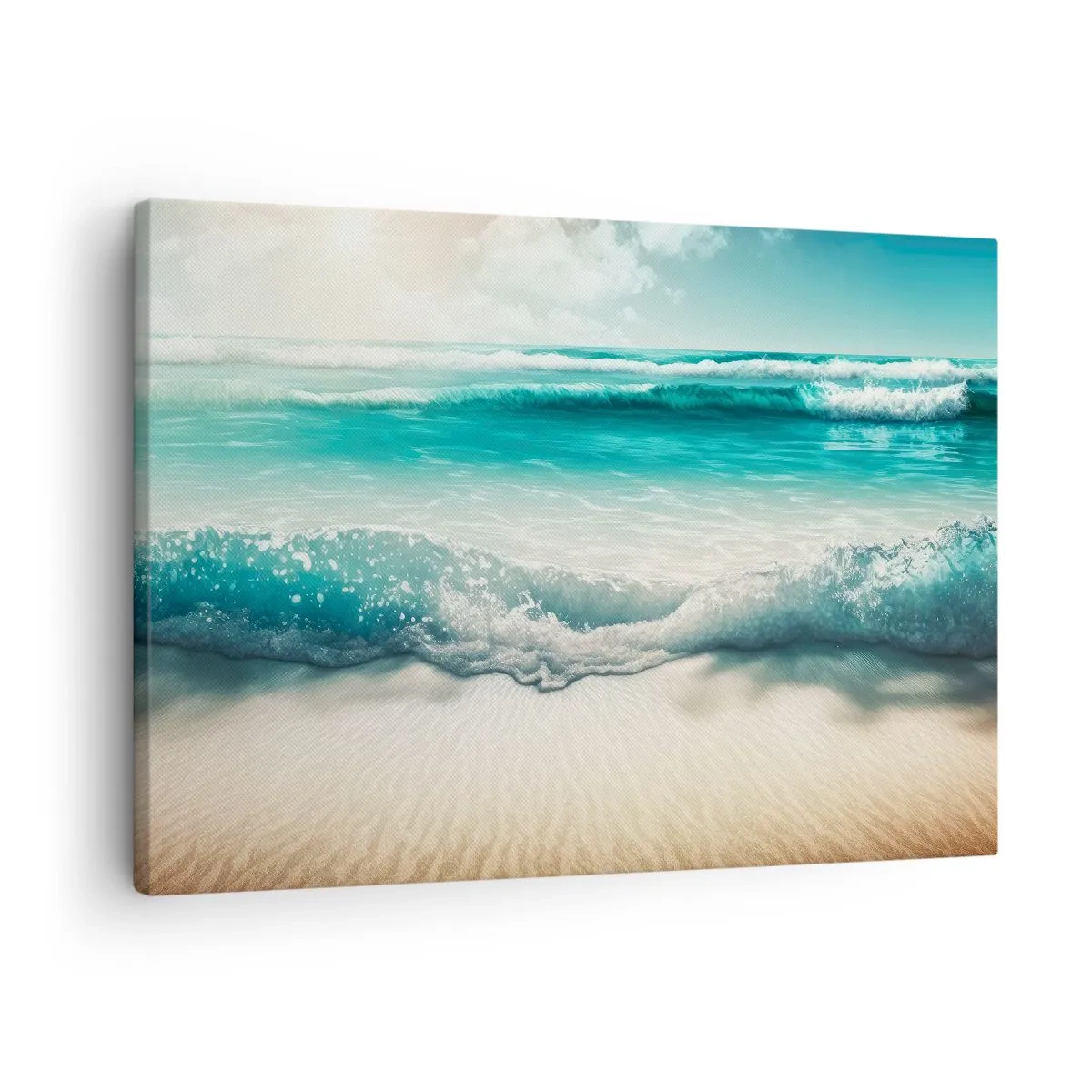 Canvas picture - Ocean waves on a light sandy beach - 70x50cm - Calm of the Ocean - Modern wall decoration for the living room and bedroom ARTTOR
