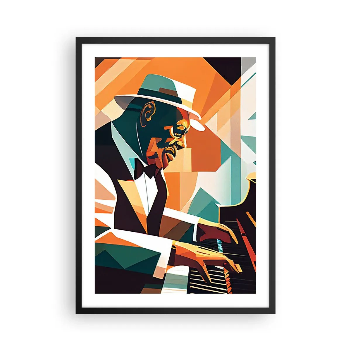 Poster in black frame - Abstract portrait of a pianist in the cubist style - 50x70cm - All that Jazz - Modern wall decoration for the living room and bedroom ARTTOR