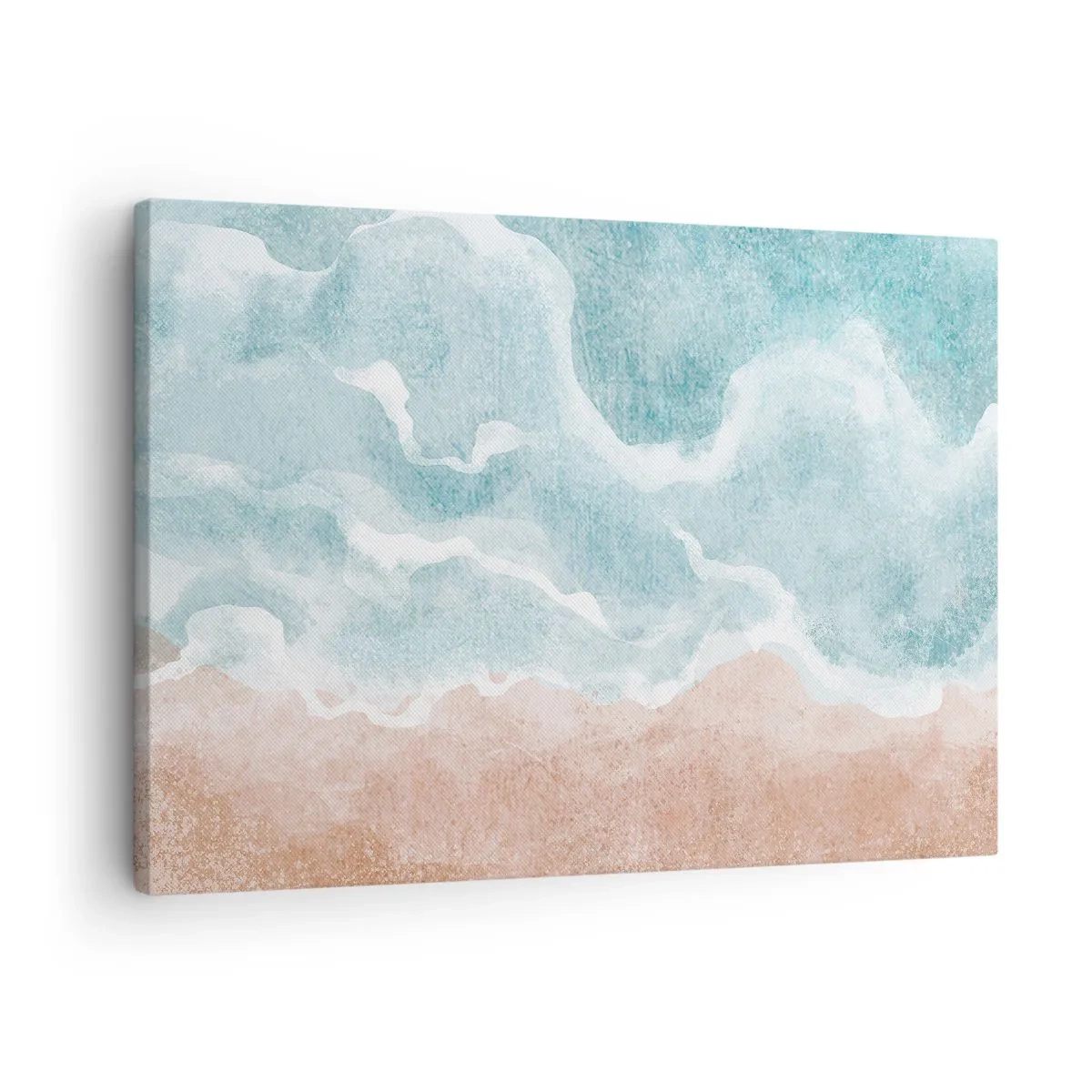 Canvas picture - Abstract beach with waves in shades of blue and beige - 70x50cm - Cloudy Abstract - Modern wall decoration for the living room and bedroom ARTTOR