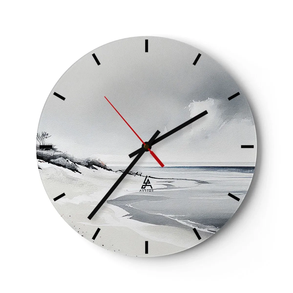 Wall clock - Clock on glass - A minimalist beach landscape with dunes and a cloudy sky. - 30x30cm - Always Together - Modern wall decoration for the living room, kitchen, and bedroom ARTTOR