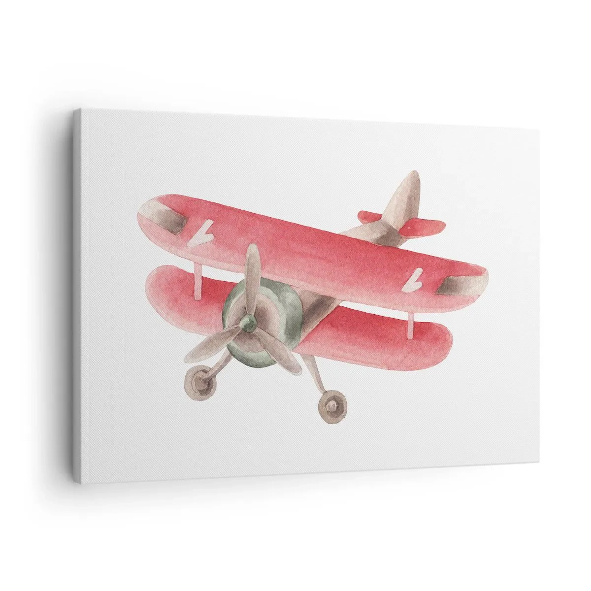 Canvas picture - Red retro airplane on a white background - 70x50cm - Ready for High Flghts - Modern wall decoration for the living room and bedroom ARTTOR