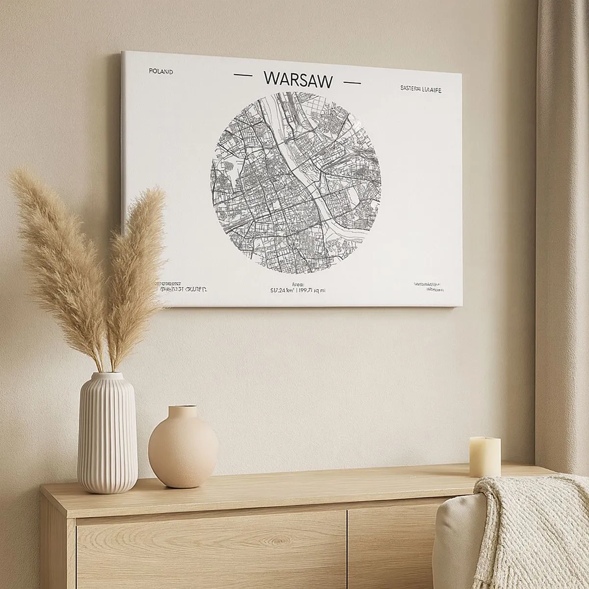 Canvas picture - A map of Warsaw in a minimalist style - 70x50cm - Anatomy of Warsaw - Modern wall decoration for the living room and bedroom ARTTOR