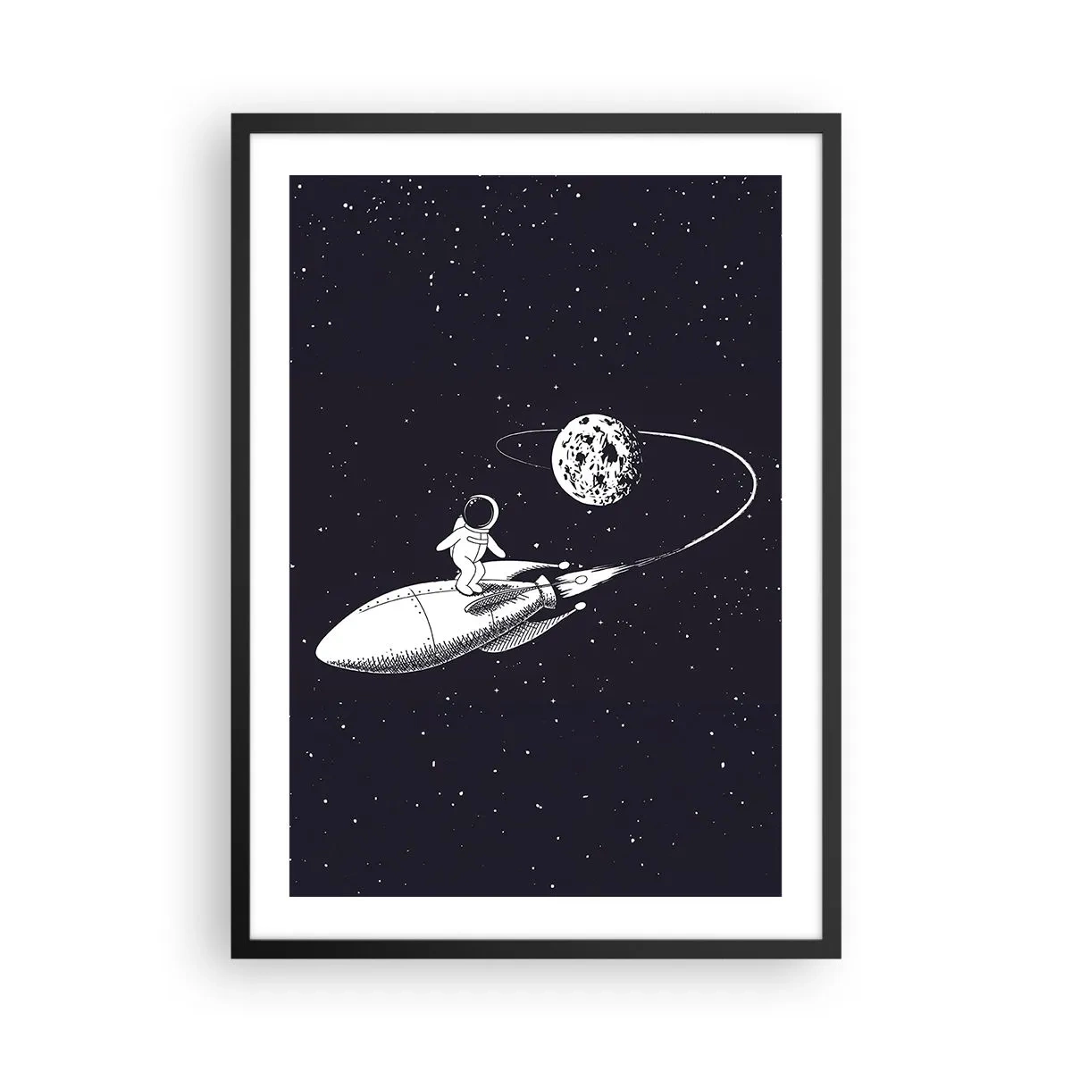 Poster in black frame - An astronaut standing on a rocket flying in space - 50x70cm - Space Surfer - Modern wall decoration for the living room and bedroom ARTTOR