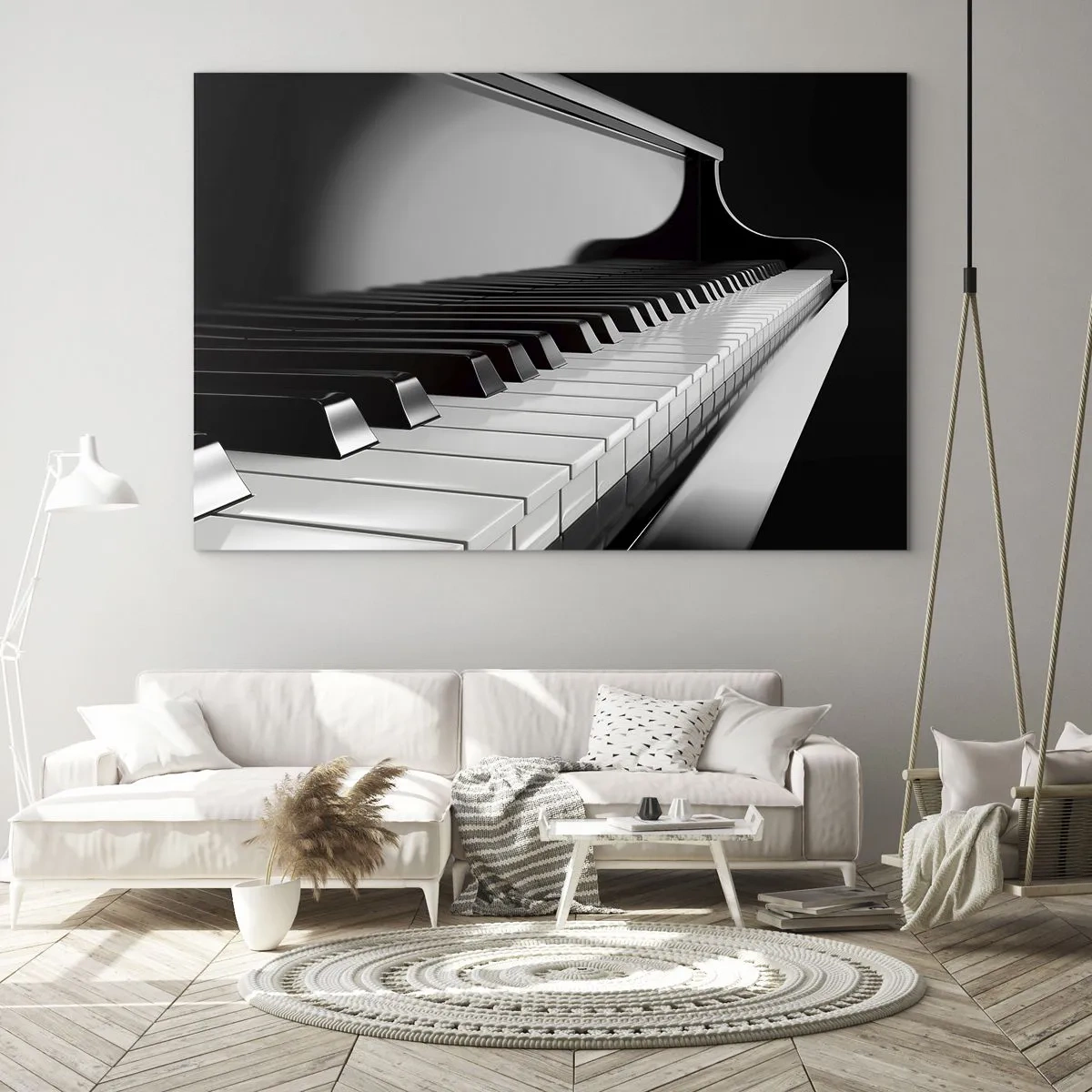 Glass picture - Black and white piano keyboard in perspective - 70x50cm - Harmony of Shapes and Colours - Modern wall decoration for the living room and bedroom ARTTOR