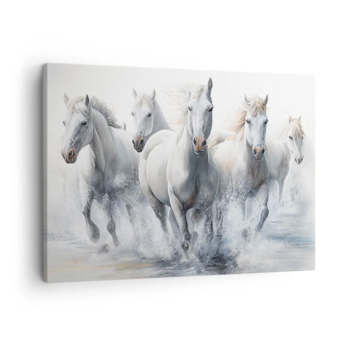Canvas picture - White horses galloping through the water - 70x50cm - White Magic - Modern wall decoration for the living room and bedroom ARTTOR