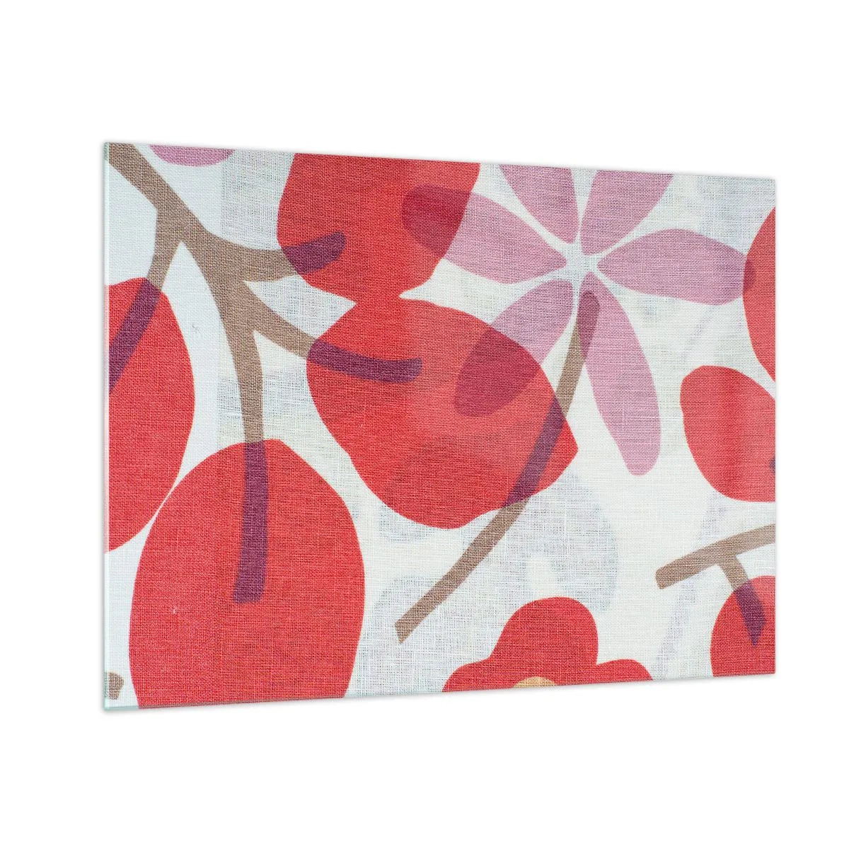 Glass picture - Pink and red leaves and flowers on a light background - 70x50cm - Flower Composition in Pink - Modern wall decoration for the living room and bedroom ARTTOR