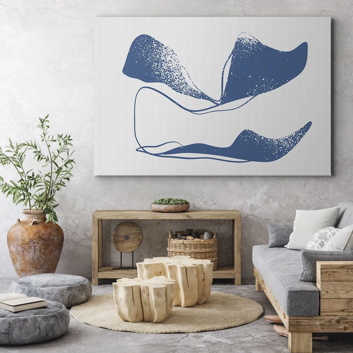 Canvas picture - Abstract forms in blue shades on a white background - 70x50cm - Abstract with Wings - Modern wall decoration for the living room and bedroom ARTTOR