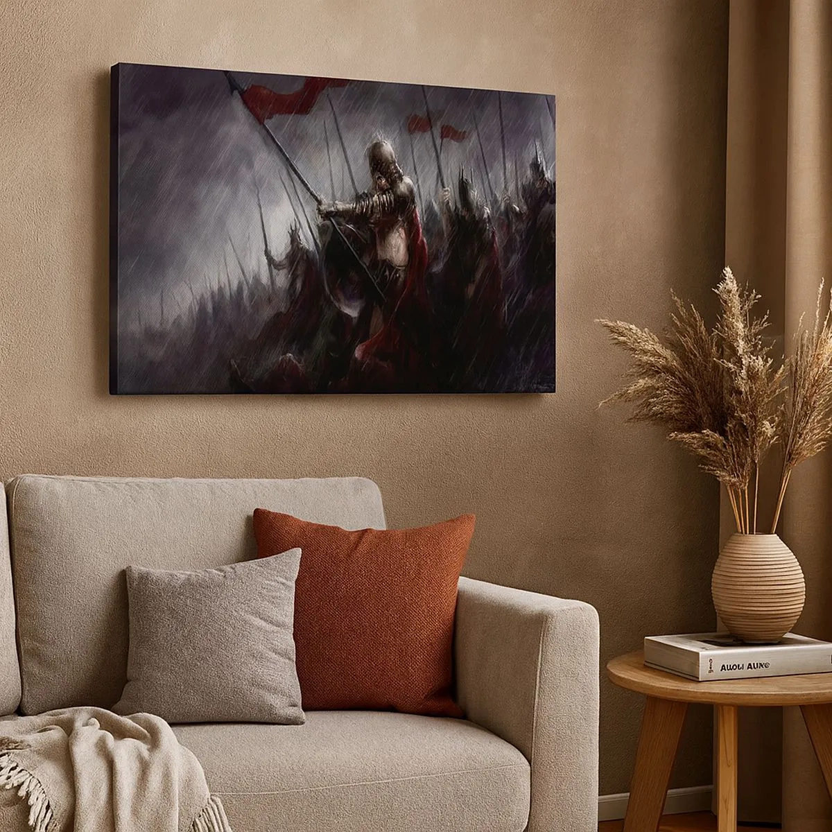 Canvas picture - Knights marching to the battlefield in the rain - 70x50cm - Passerby, Tell Sparta… - Modern wall decoration for the living room and bedroom ARTTOR
