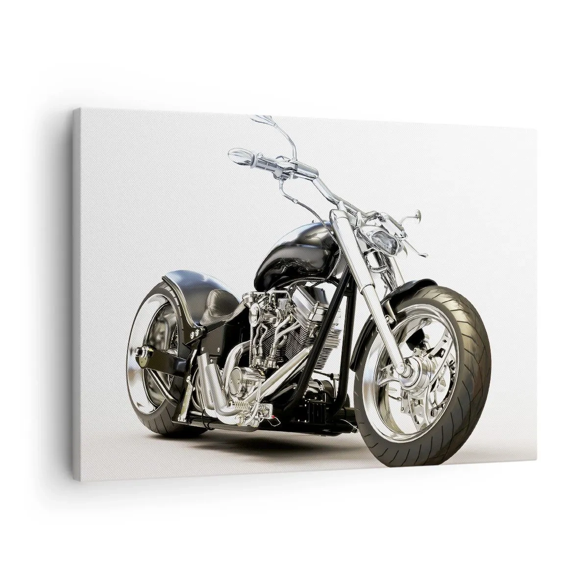 Canvas picture - Stylish black motorcycle on a white background - 70x50cm - Power with Character - Modern wall decoration for the living room and bedroom ARTTOR