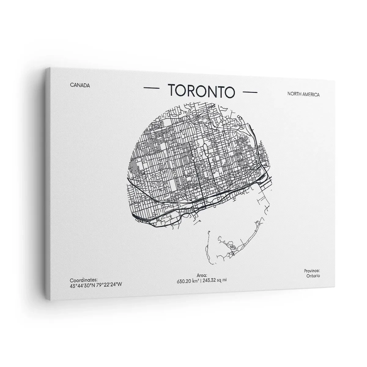 Canvas picture - A map of Toronto in a minimalist black and white style - 70x50cm - Anatomy of Toronto - Modern wall decoration for the living room and bedroom ARTTOR