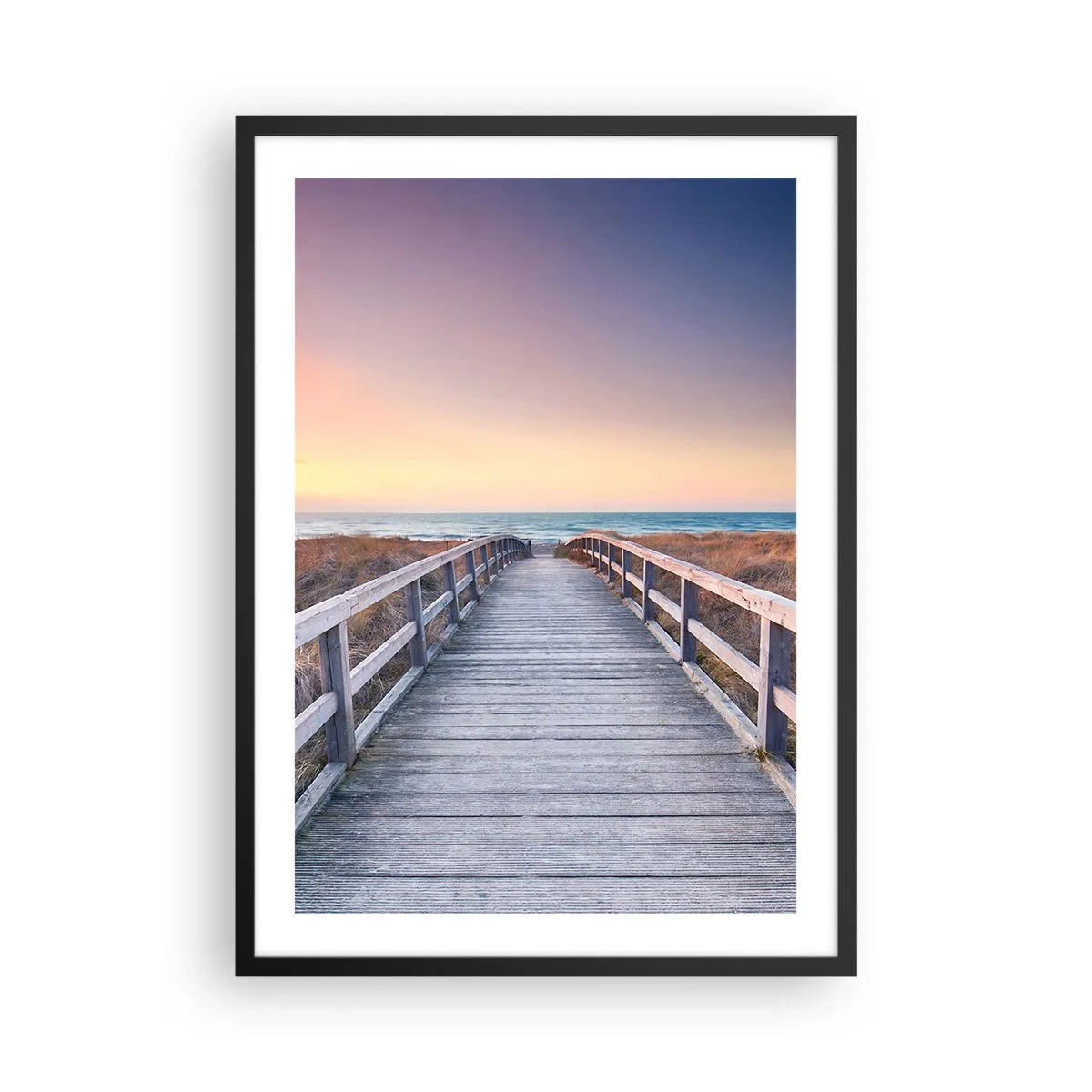 Poster in black frame - A wooden jetty leading to the sea at sunset - 50x70cm - Baltic Evening Aurora - Modern wall decoration for the living room and bedroom ARTTOR