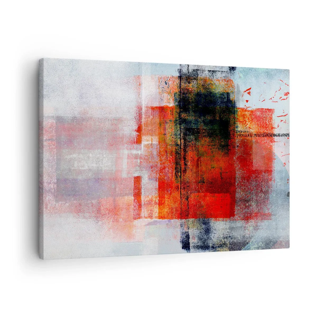 Canvas picture - Abstract geometric composition with red and orange accents - 70x50cm - Glowing Composition - Modern wall decoration for the living room and bedroom ARTTOR