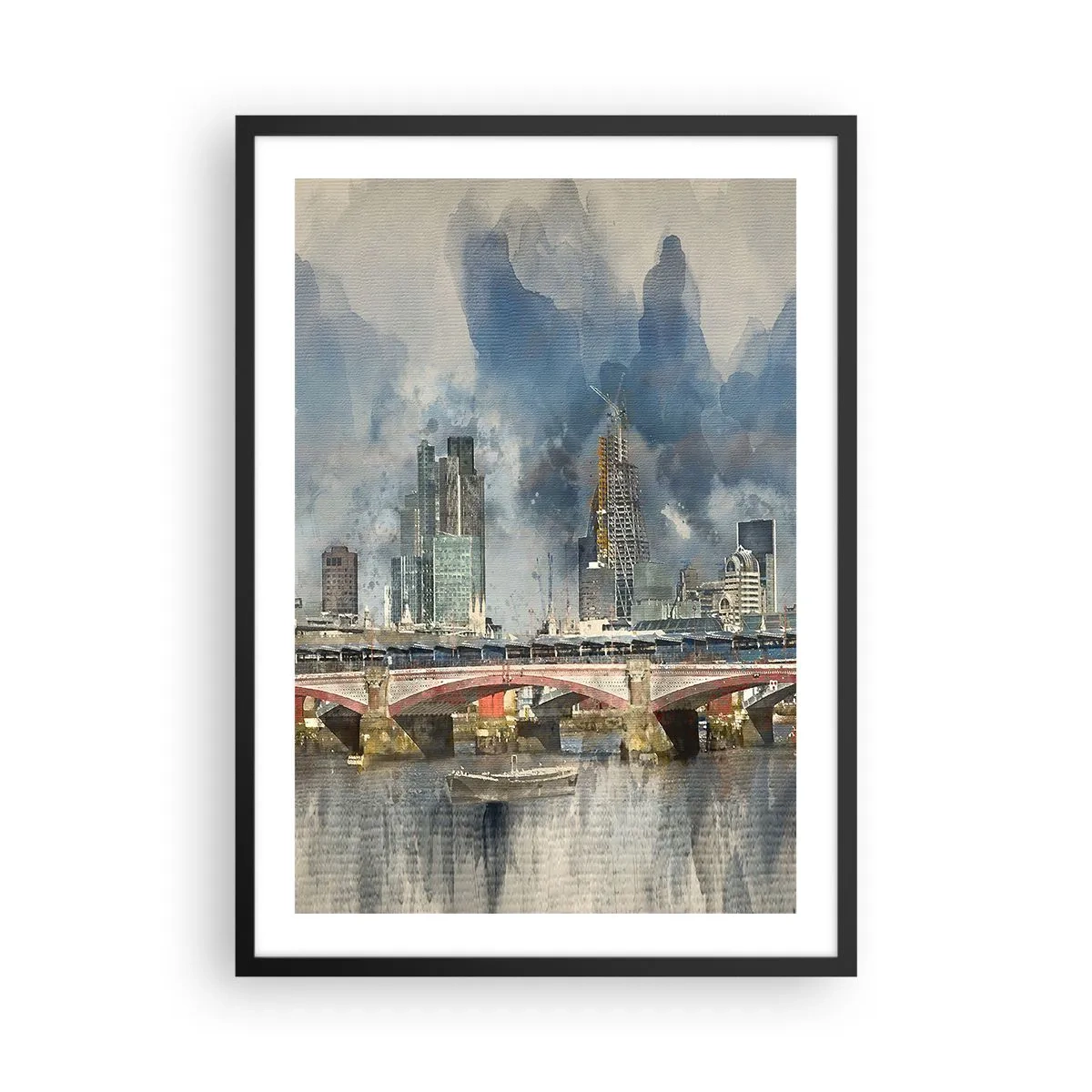 Poster in black frame - City landscape with a bridge and skyscrapers in the background - 50x70cm - London in Its Beauty - Modern wall decoration for the living room and bedroom ARTTOR
